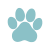 Novus Light blue paw print icon with four toes and one pad on a plain white background.
